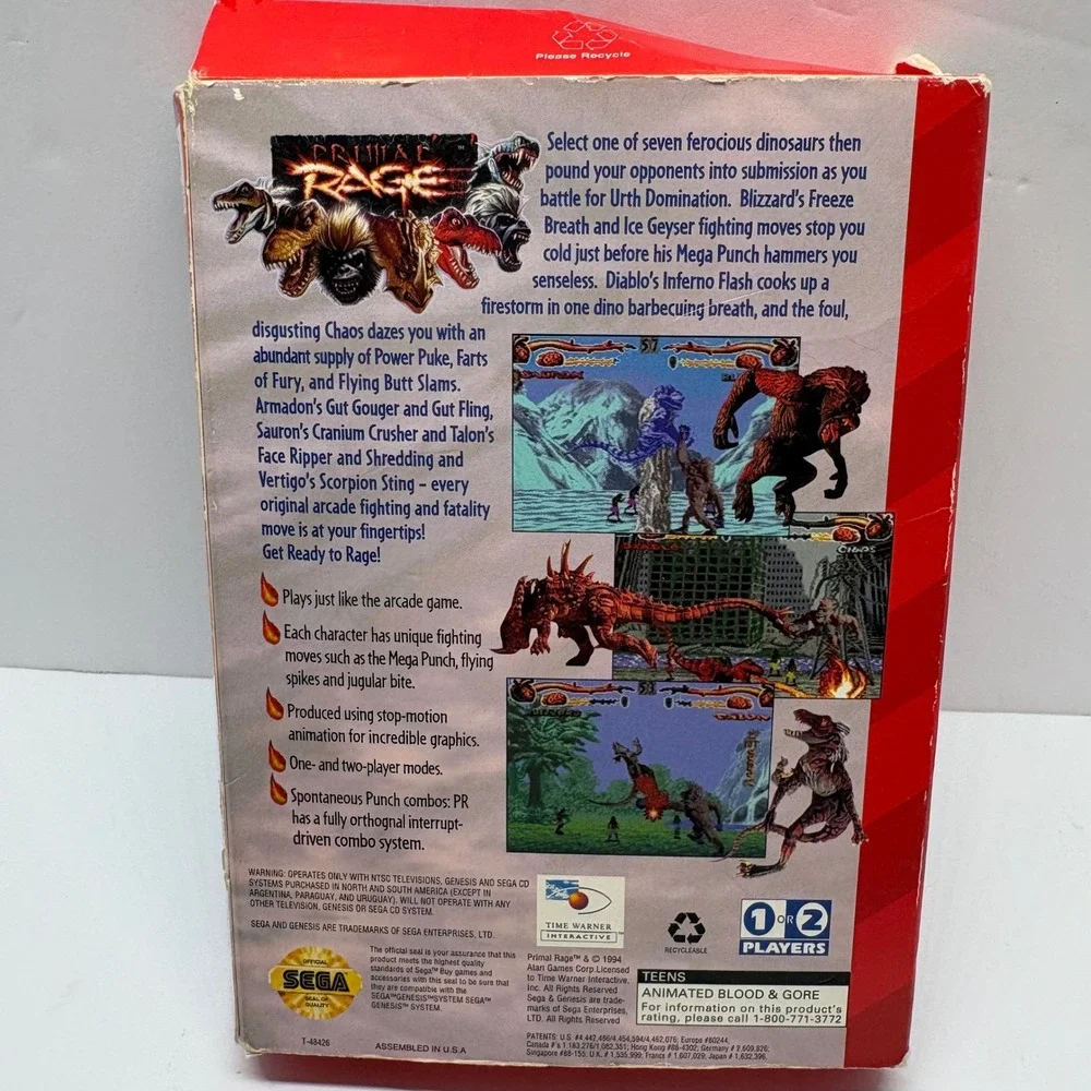 CIB Video Game Fighting Primal Rage Sega Genesis T-48426
